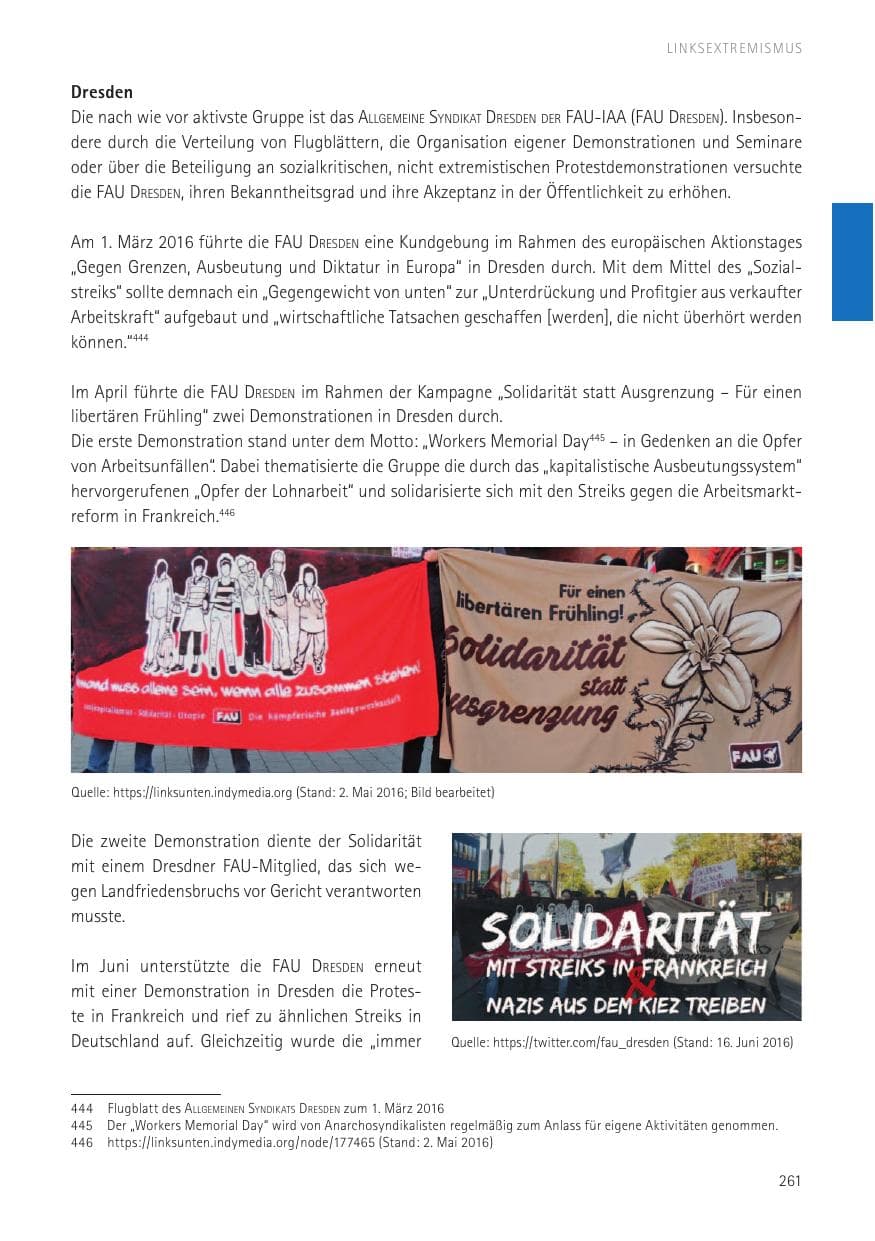 Seite 263 des Verfassungsschutzbericht 2016 Sachsen