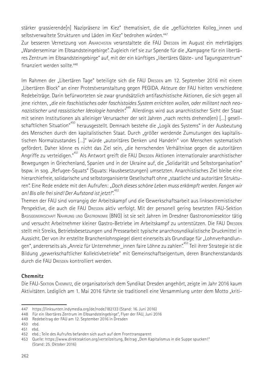 Seite 264 des Verfassungsschutzbericht 2016 Sachsen