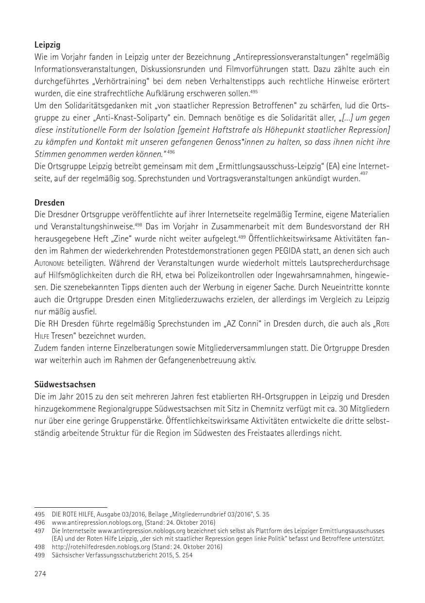 Seite 276 des Verfassungsschutzbericht 2016 Sachsen