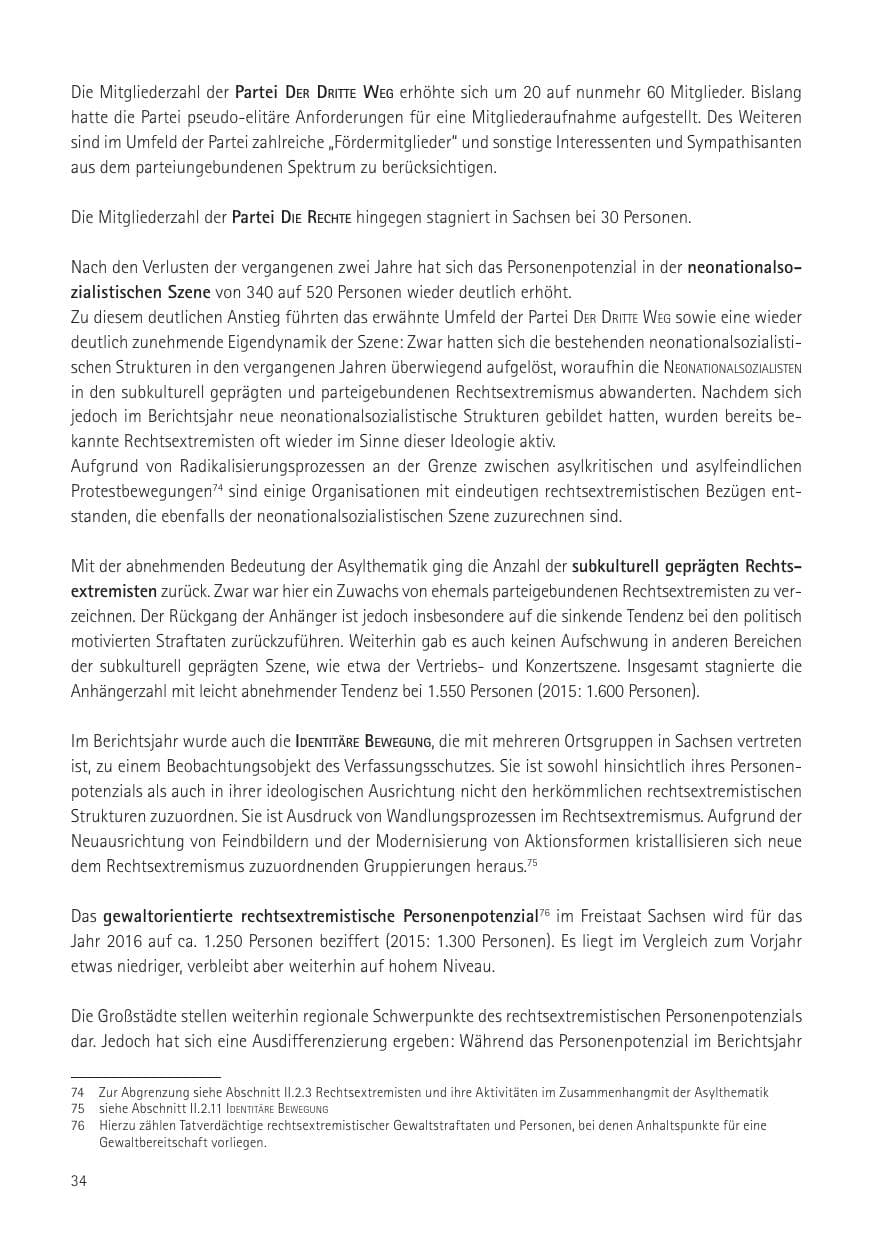 Seite 36 des Verfassungsschutzbericht 2016 Sachsen