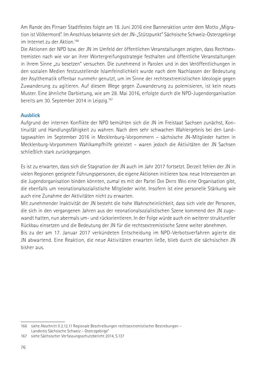 Seite 78 des Verfassungsschutzbericht 2016 Sachsen