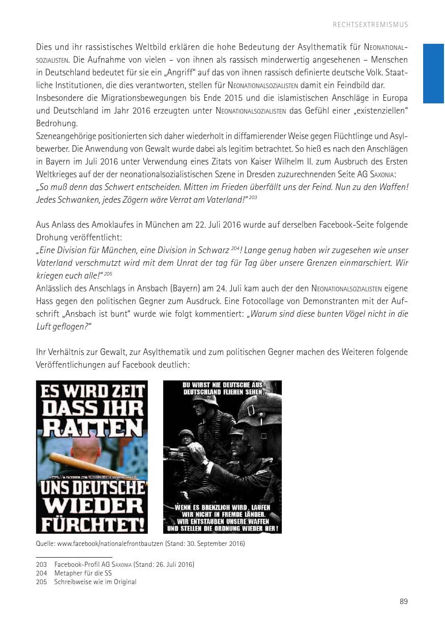 Seite 91 des Verfassungsschutzbericht 2016 Sachsen