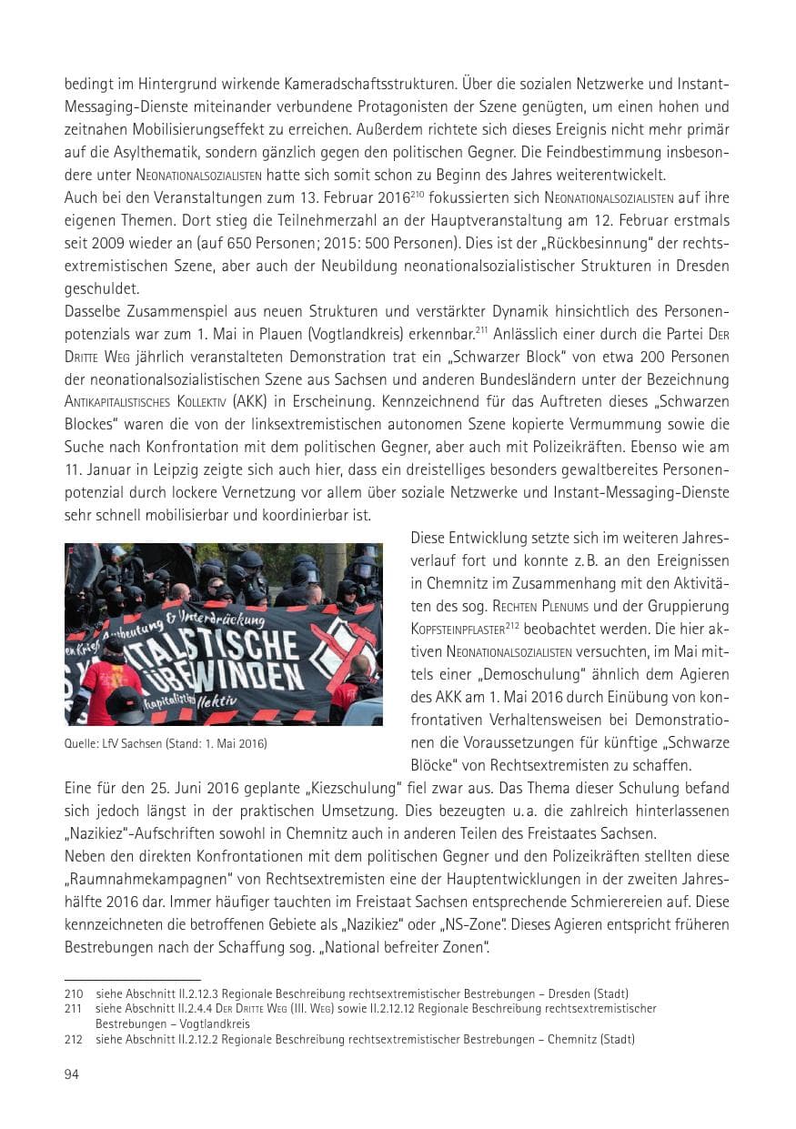 Seite 96 des Verfassungsschutzbericht 2016 Sachsen