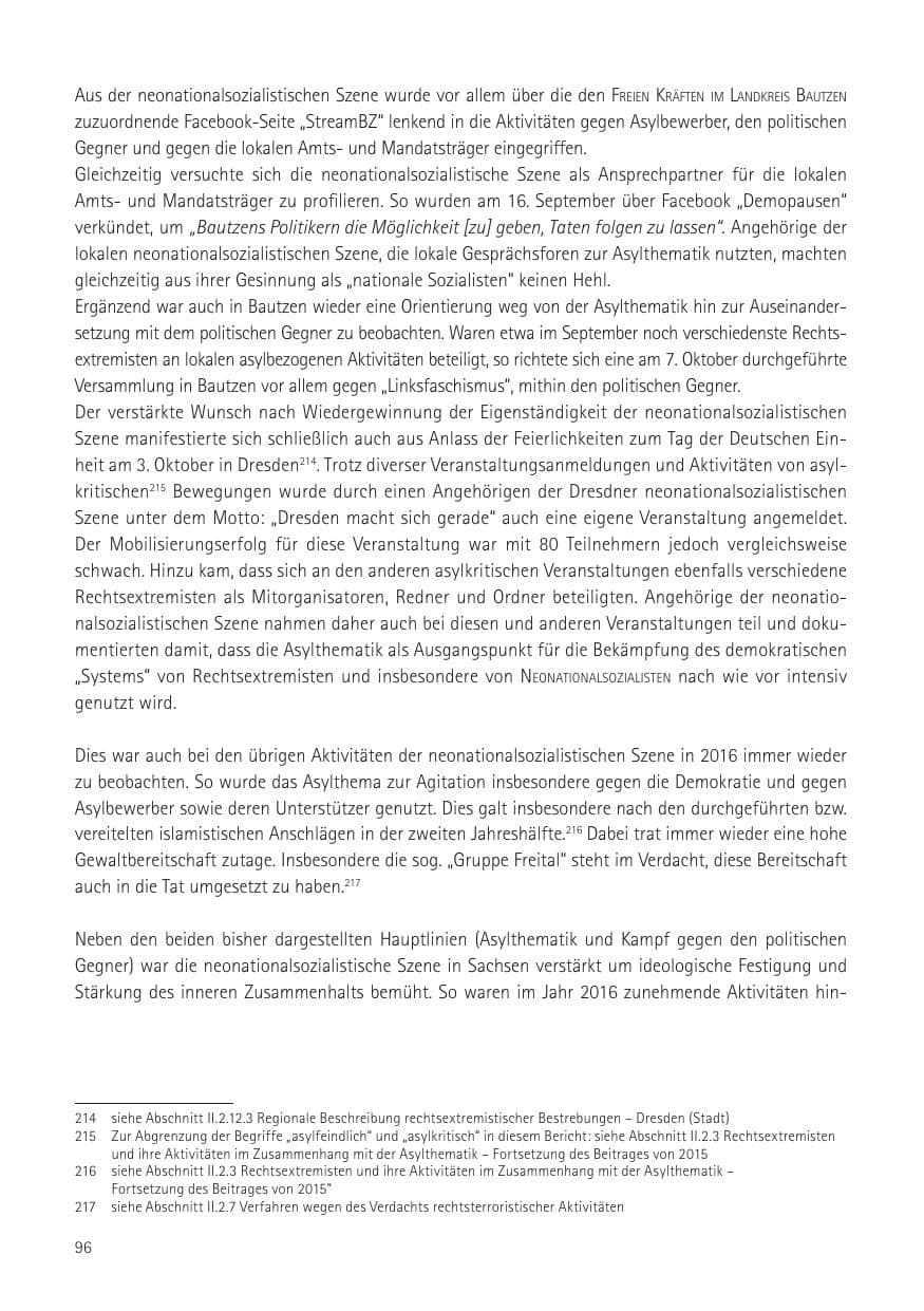 Seite 98 des Verfassungsschutzbericht 2016 Sachsen