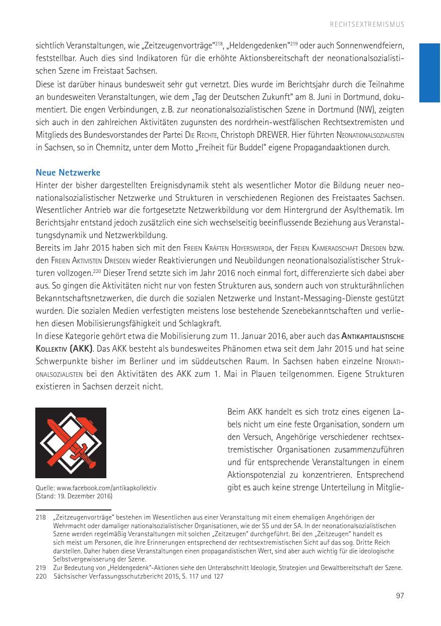Seite 99 des Verfassungsschutzbericht 2016 Sachsen