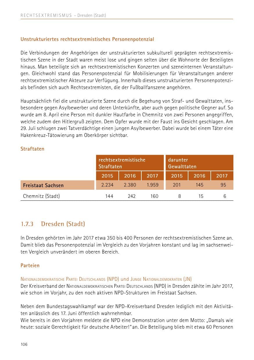 Seite 106 des Verfassungsschutzbericht 2017 Sachsen