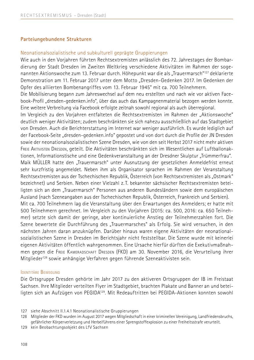 Seite 108 des Verfassungsschutzbericht 2017 Sachsen