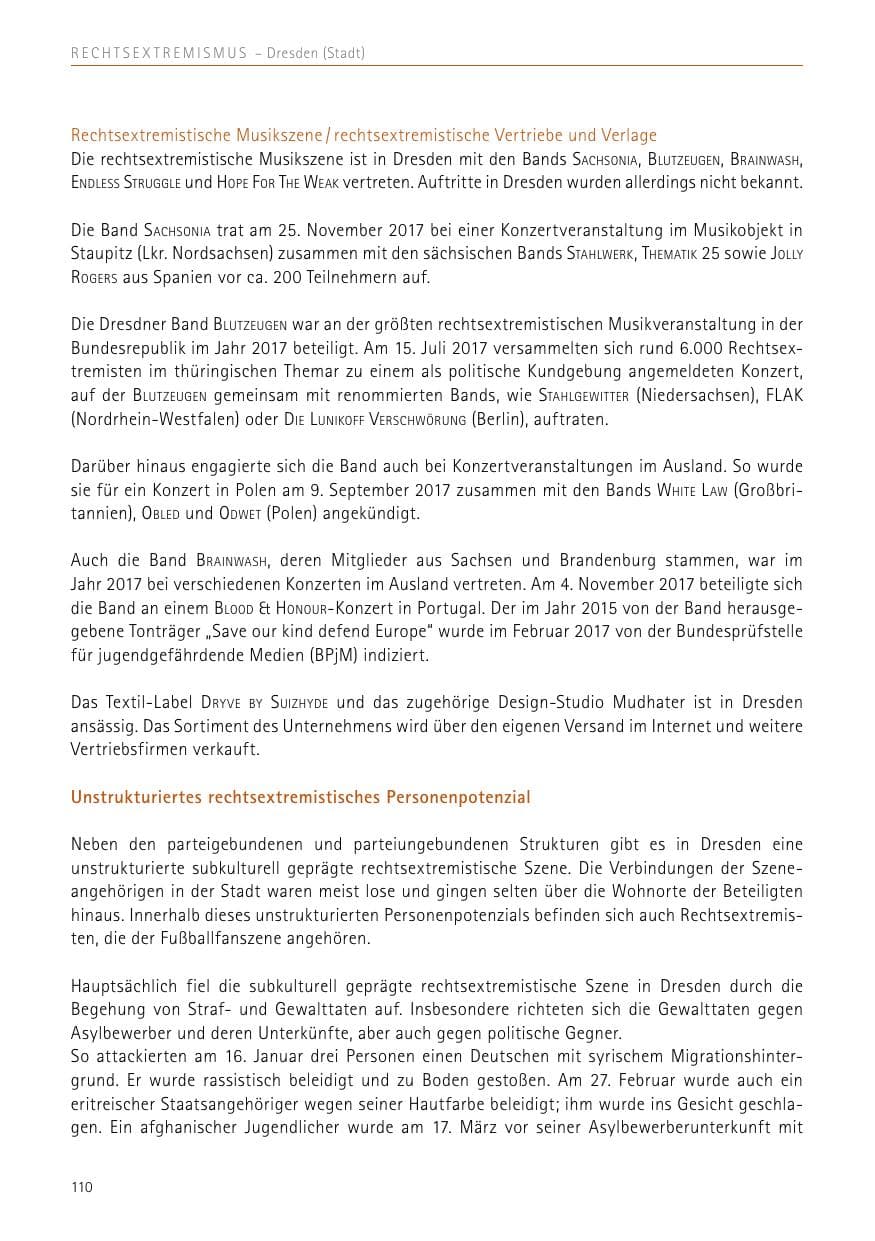 Seite 110 des Verfassungsschutzbericht 2017 Sachsen