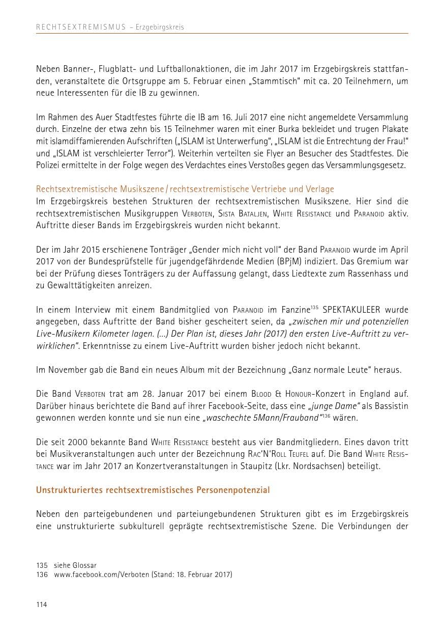 Seite 114 des Verfassungsschutzbericht 2017 Sachsen