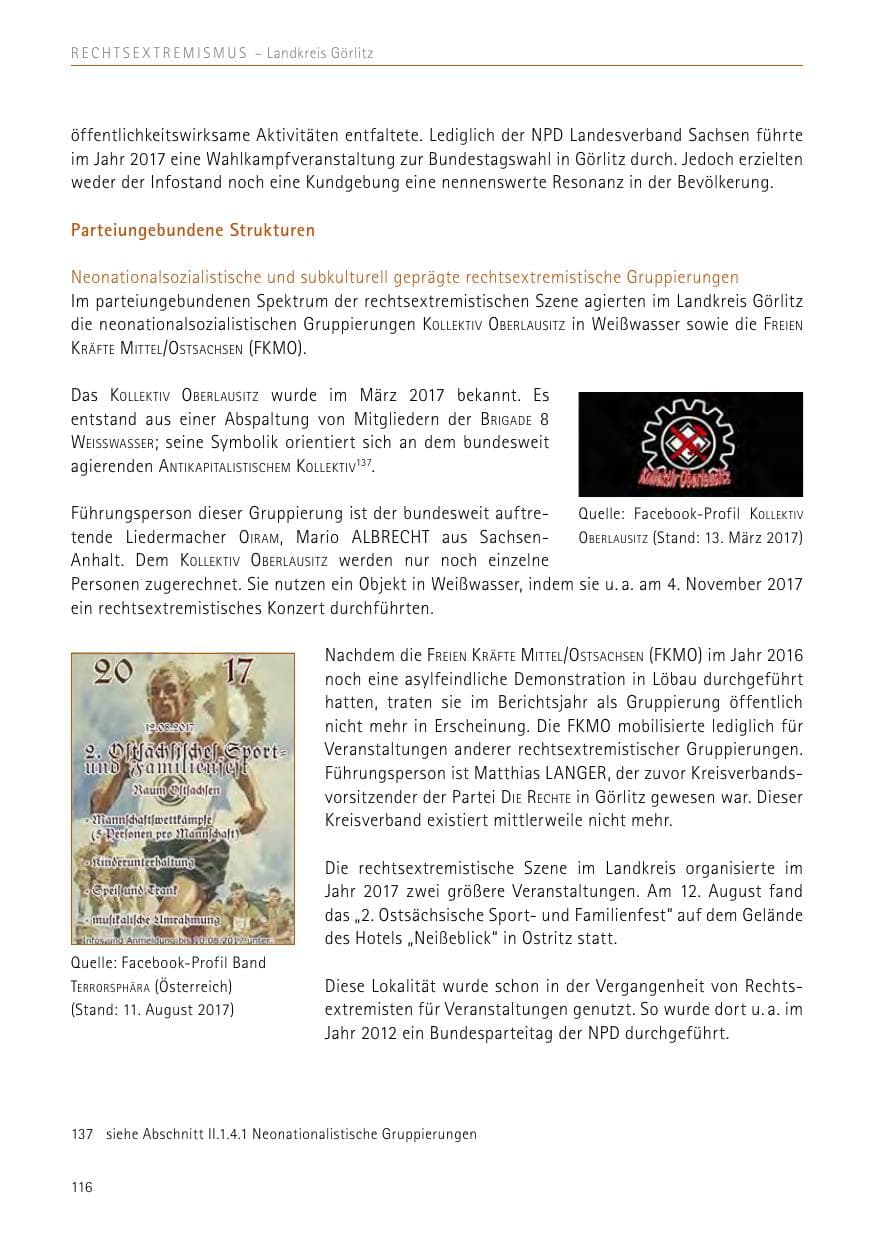 Seite 116 des Verfassungsschutzbericht 2017 Sachsen
