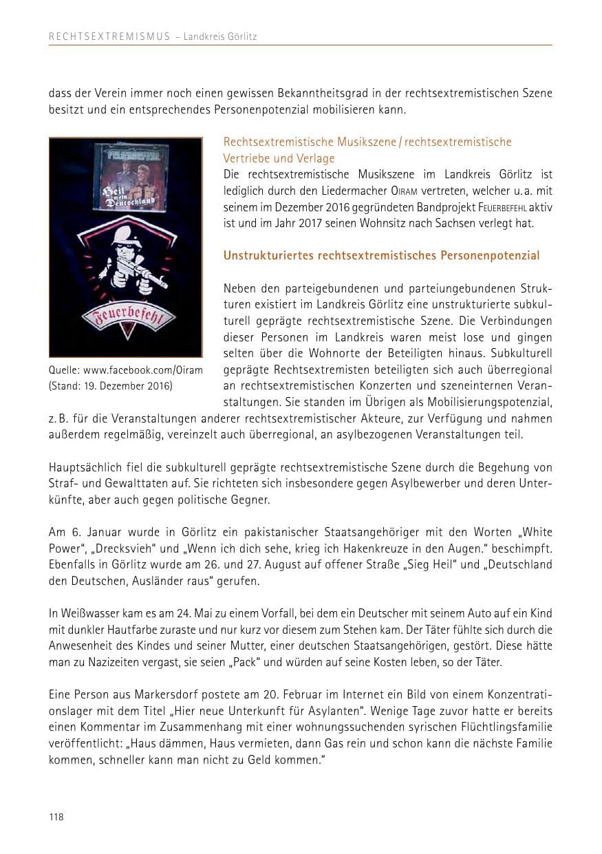 Seite 118 des Verfassungsschutzbericht 2017 Sachsen
