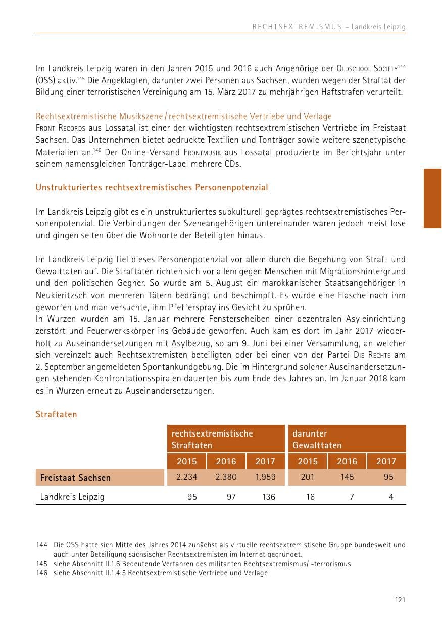Seite 121 des Verfassungsschutzbericht 2017 Sachsen
