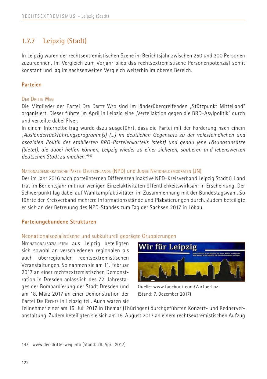 Seite 122 des Verfassungsschutzbericht 2017 Sachsen