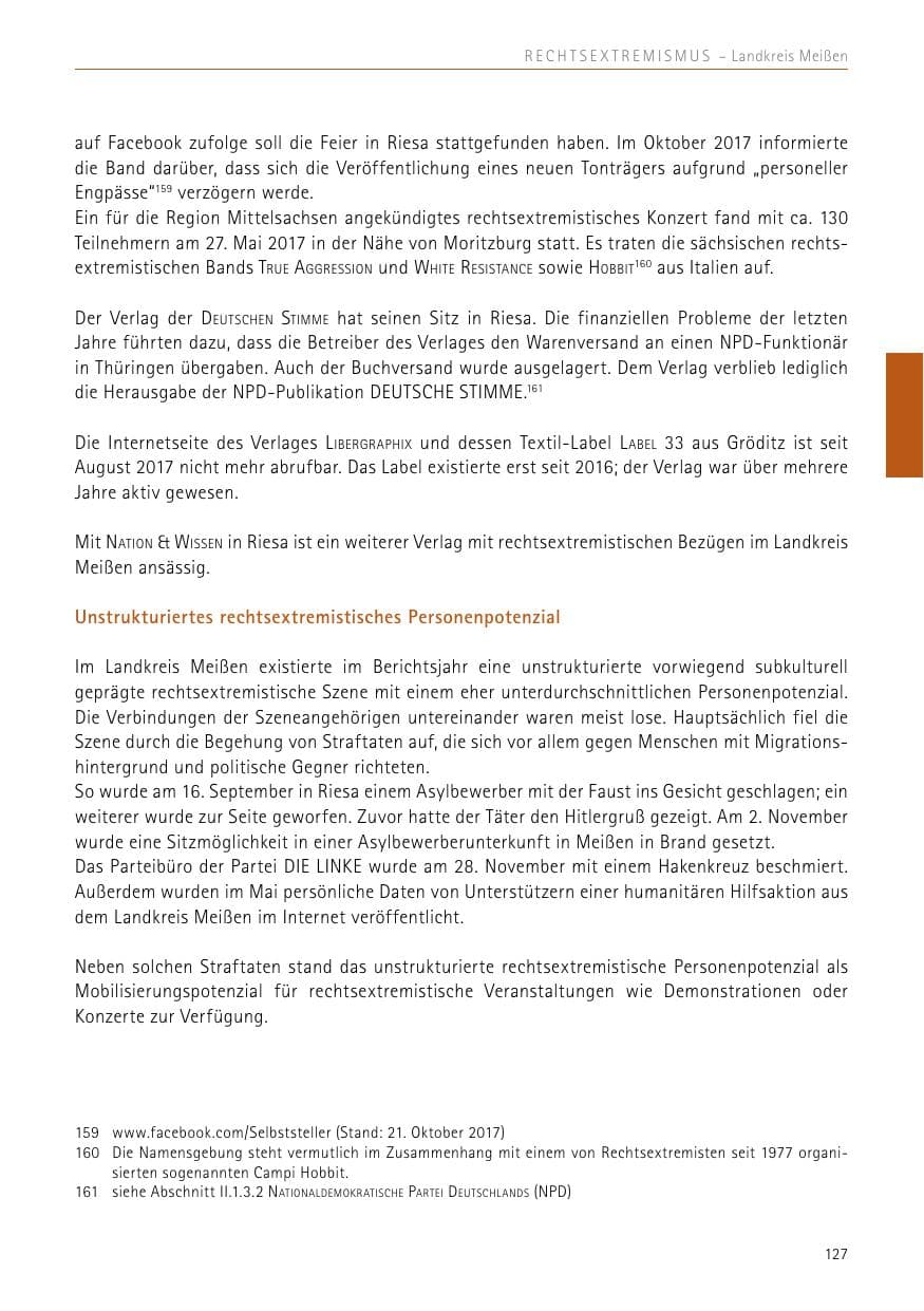 Seite 127 des Verfassungsschutzbericht 2017 Sachsen