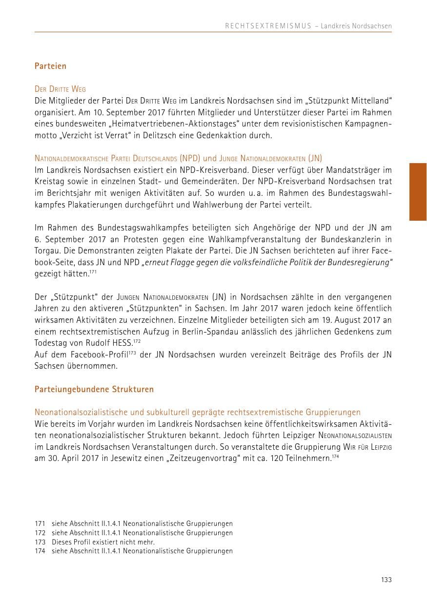 Seite 133 des Verfassungsschutzbericht 2017 Sachsen
