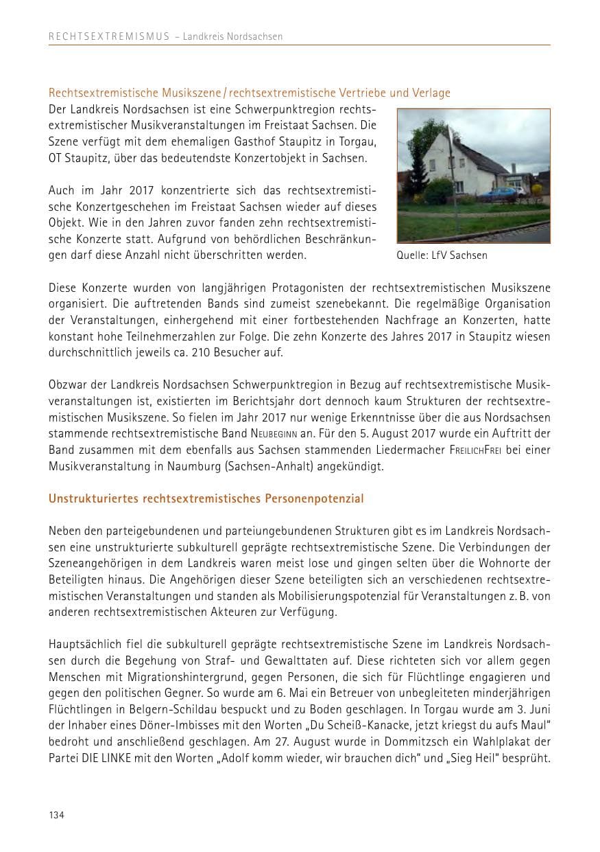 Seite 134 des Verfassungsschutzbericht 2017 Sachsen