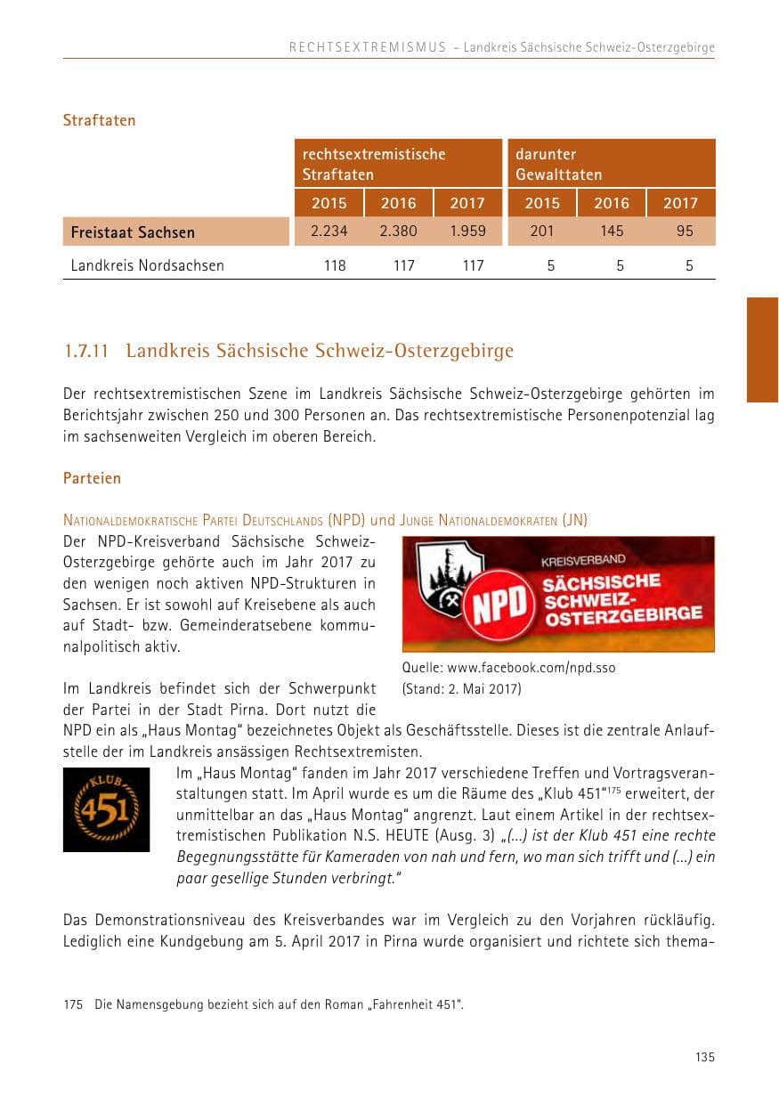 Seite 135 des Verfassungsschutzbericht 2017 Sachsen