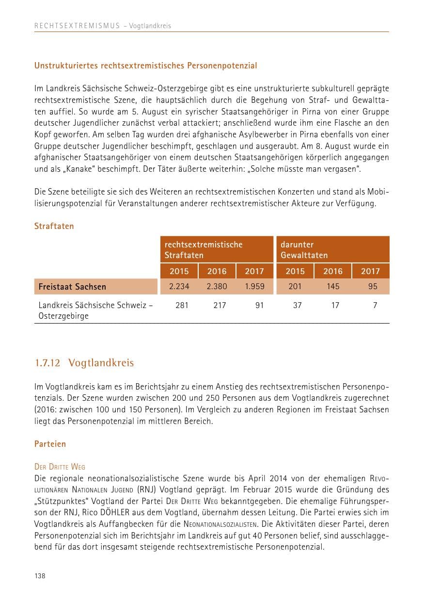 Seite 138 des Verfassungsschutzbericht 2017 Sachsen