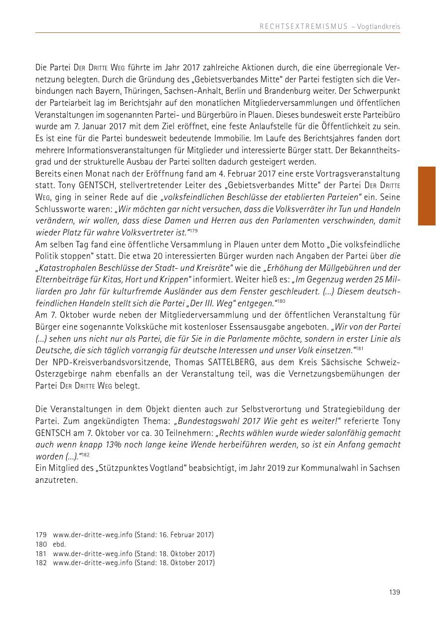 Seite 139 des Verfassungsschutzbericht 2017 Sachsen