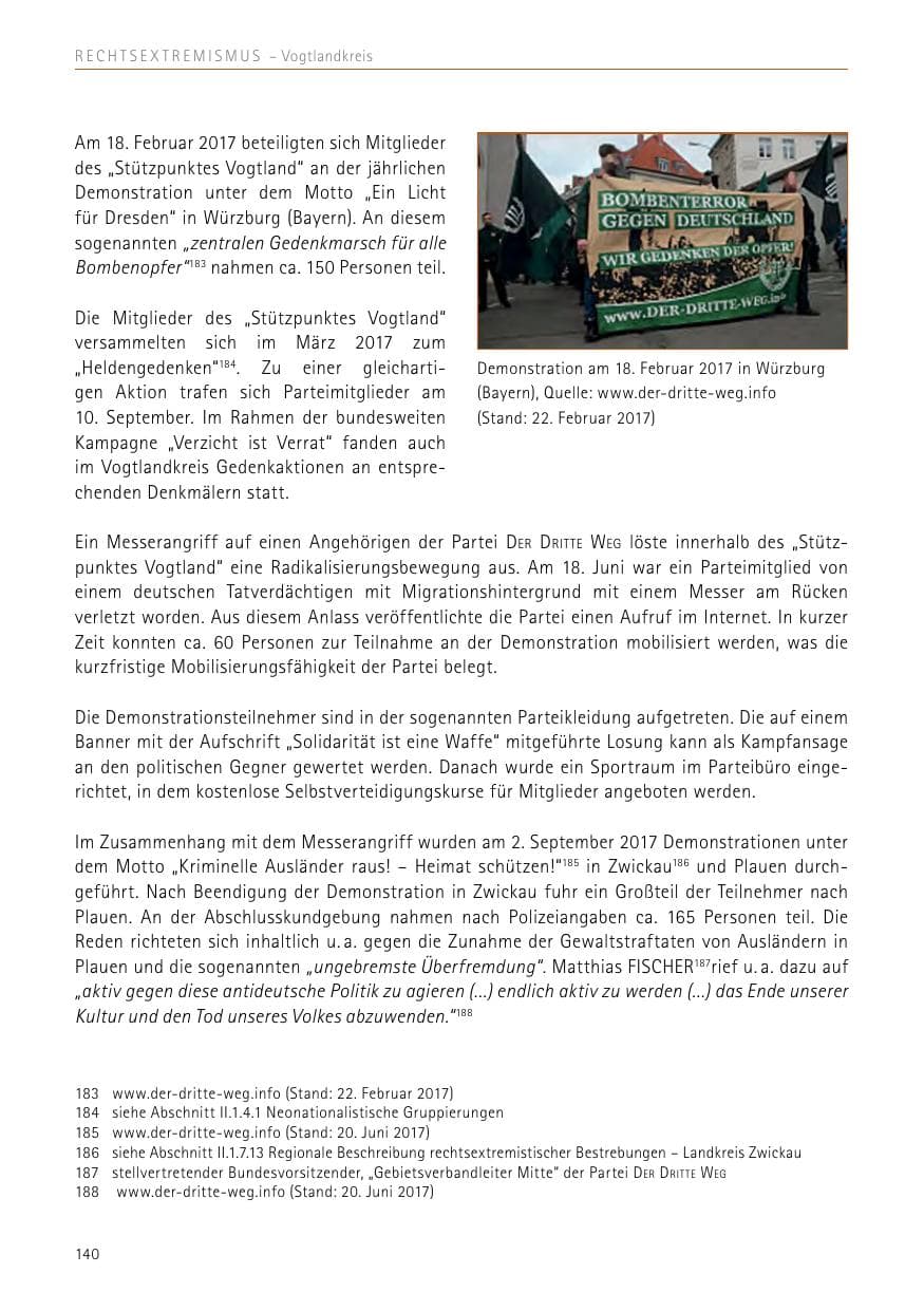 Seite 140 des Verfassungsschutzbericht 2017 Sachsen