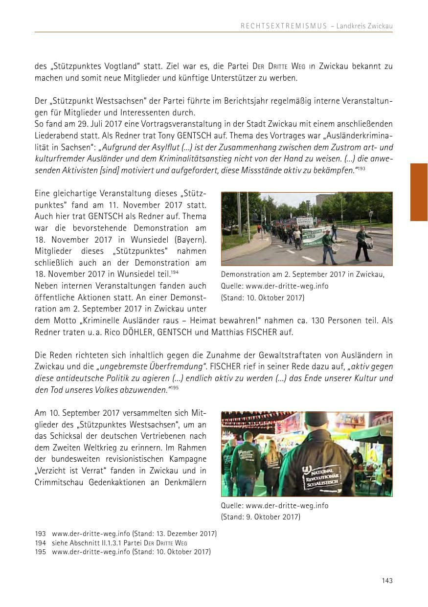 Seite 143 des Verfassungsschutzbericht 2017 Sachsen