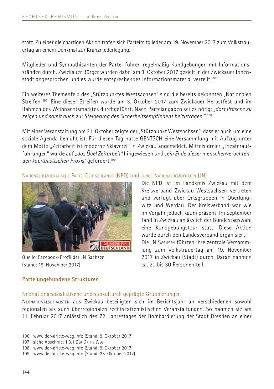 Seite 144 des Verfassungsschutzbericht 2017 Sachsen