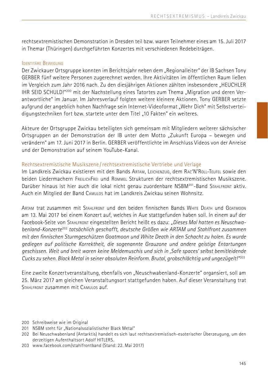 Seite 145 des Verfassungsschutzbericht 2017 Sachsen