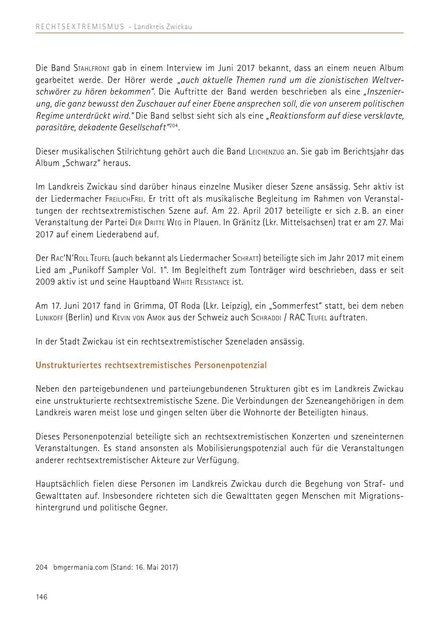 Seite 146 des Verfassungsschutzbericht 2017 Sachsen