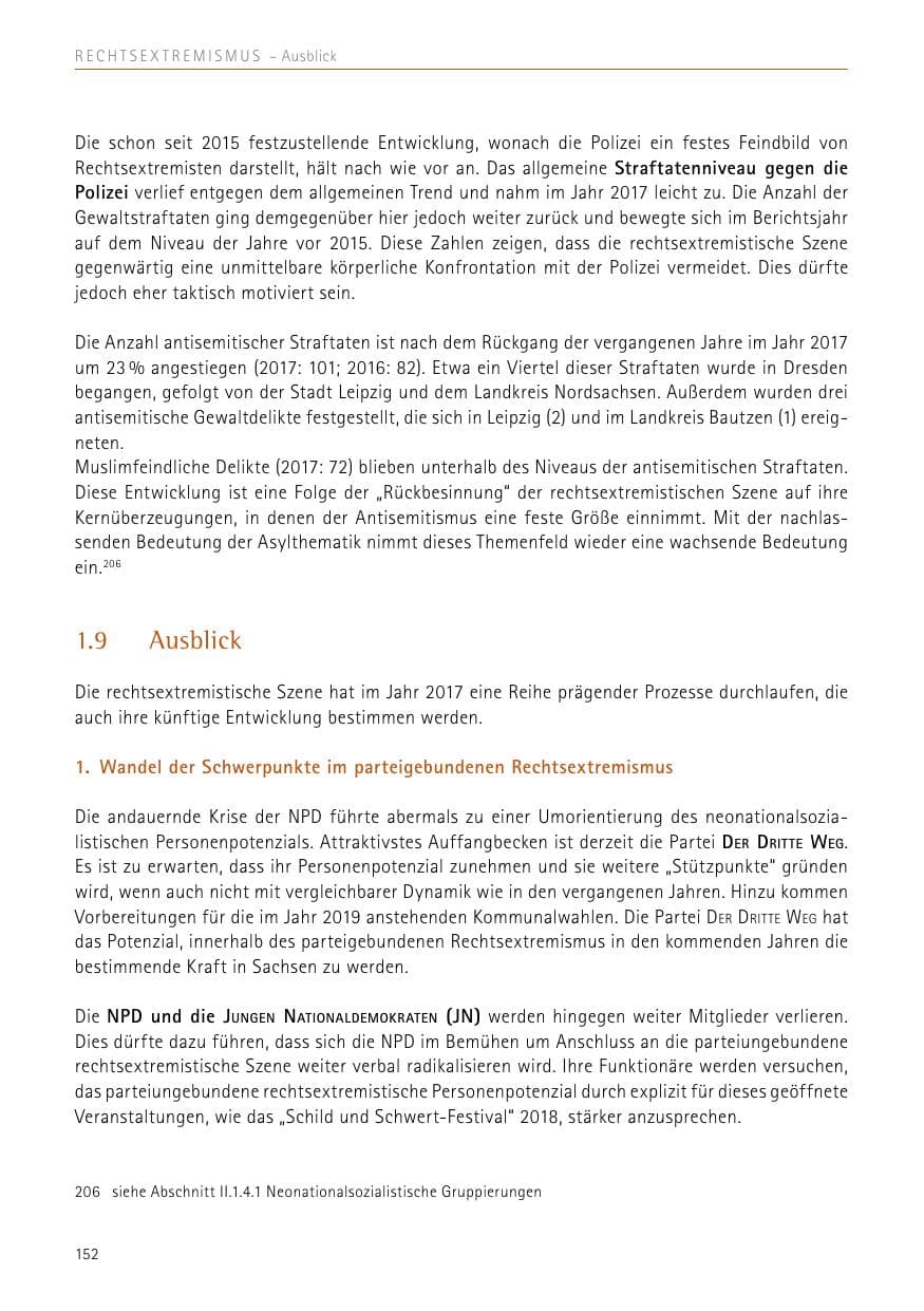 Seite 152 des Verfassungsschutzbericht 2017 Sachsen