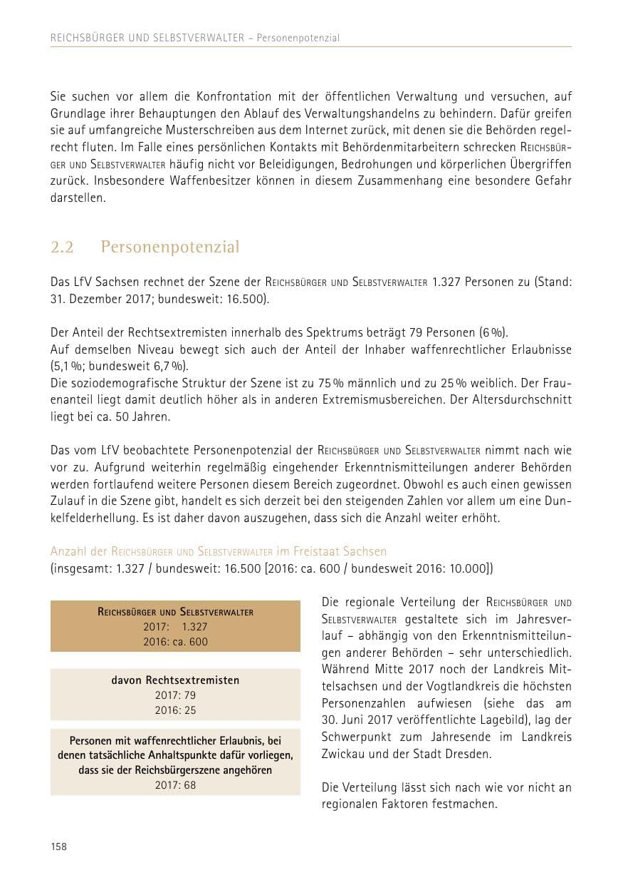 Seite 158 des Verfassungsschutzbericht 2017 Sachsen