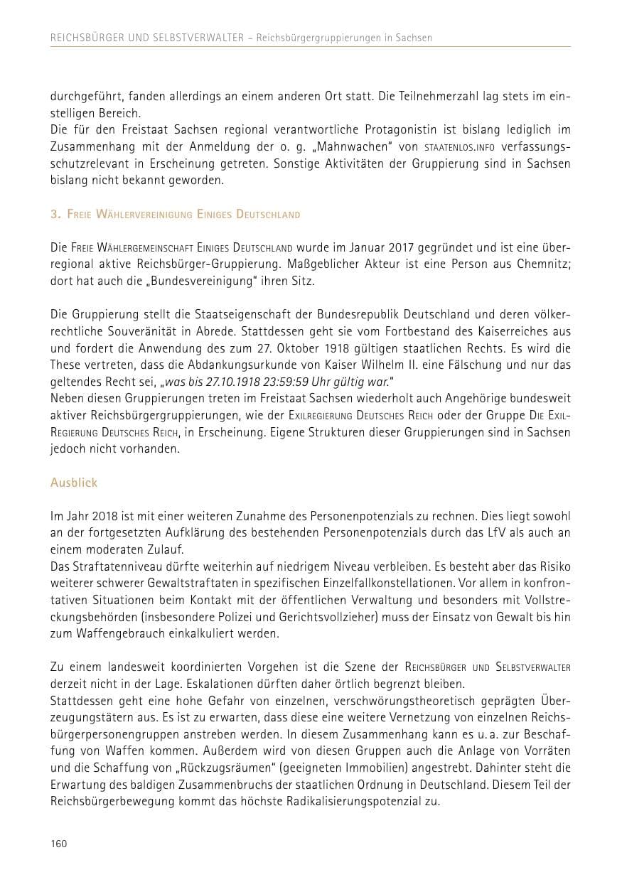 Seite 160 des Verfassungsschutzbericht 2017 Sachsen