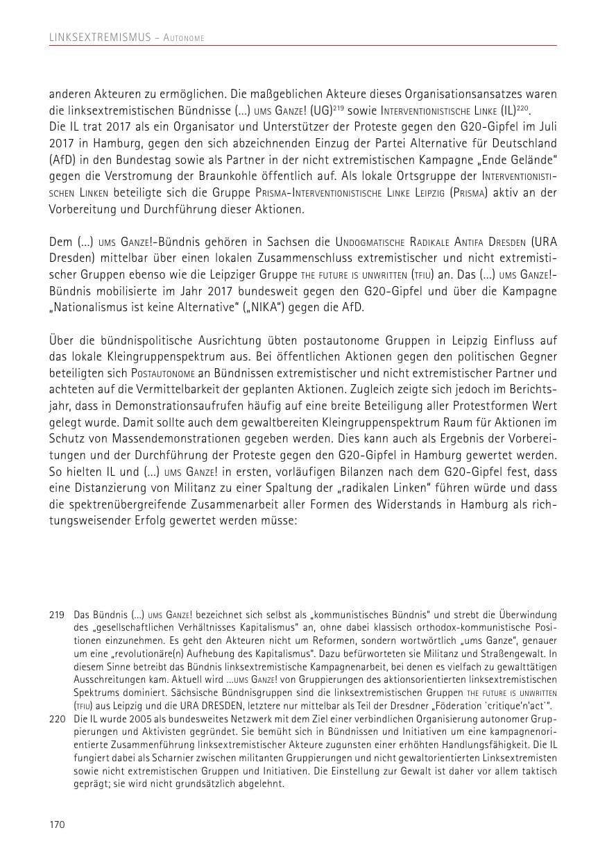 Seite 170 des Verfassungsschutzbericht 2017 Sachsen