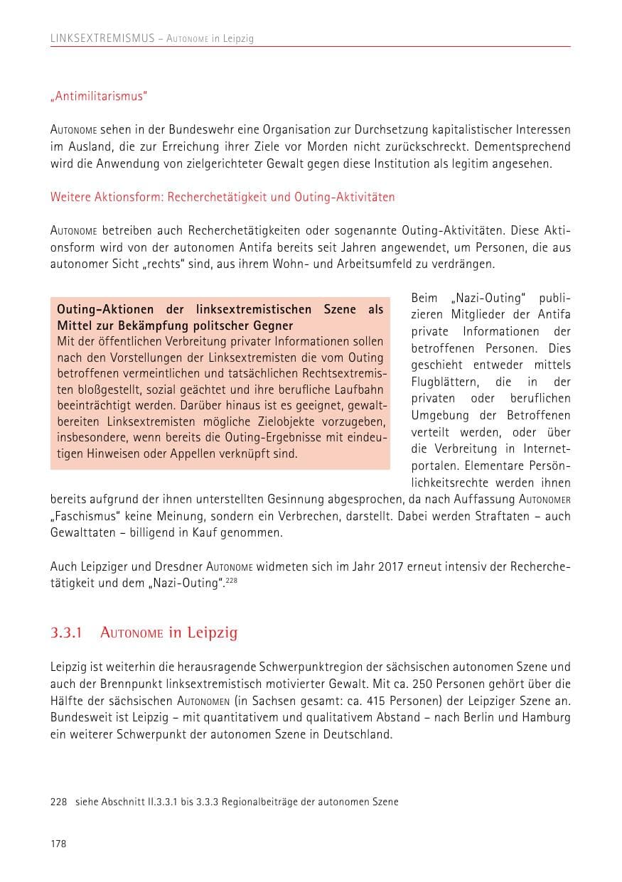 Seite 178 des Verfassungsschutzbericht 2017 Sachsen