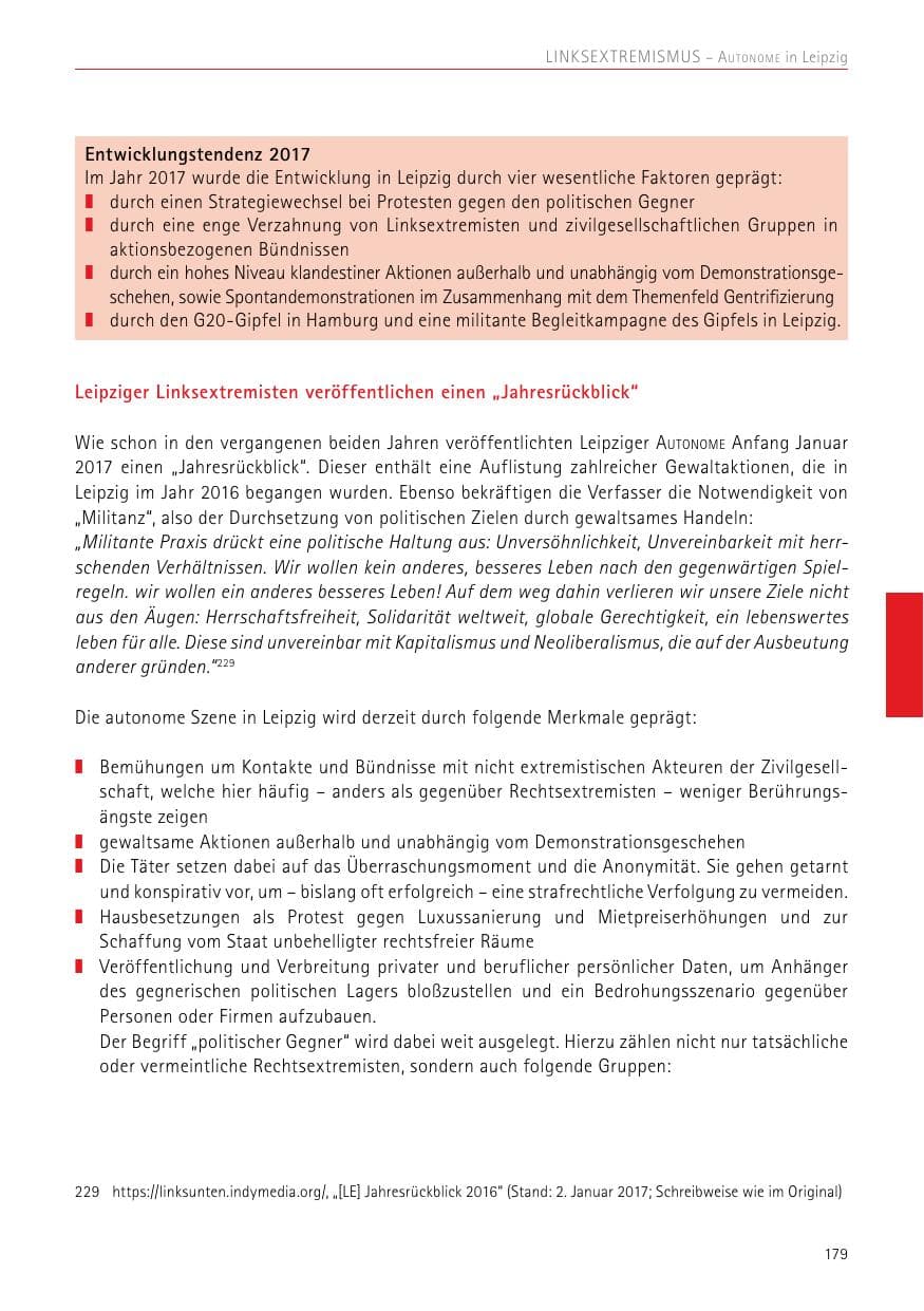 Seite 179 des Verfassungsschutzbericht 2017 Sachsen