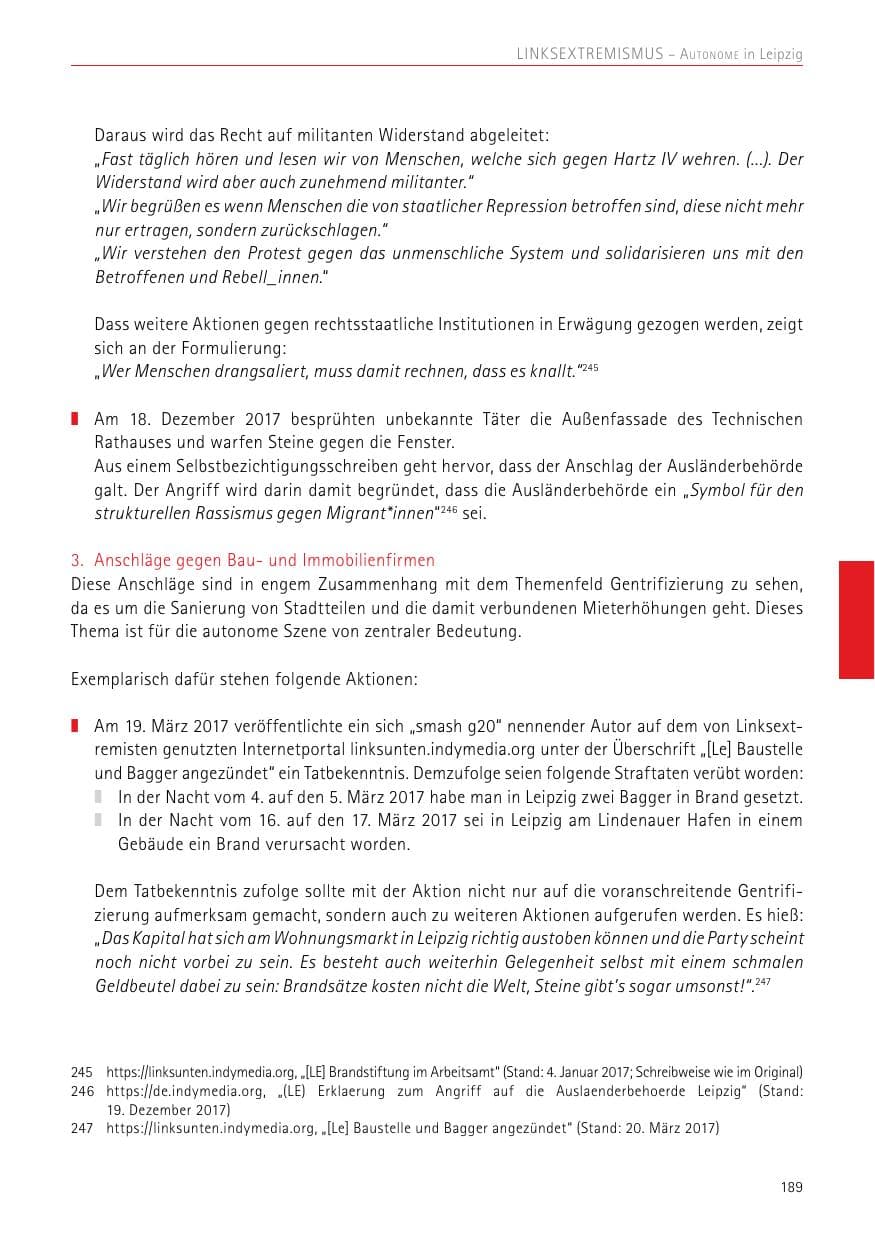 Seite 189 des Verfassungsschutzbericht 2017 Sachsen