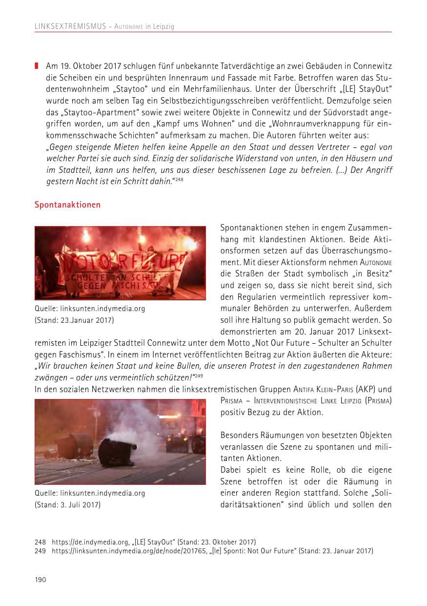 Seite 190 des Verfassungsschutzbericht 2017 Sachsen