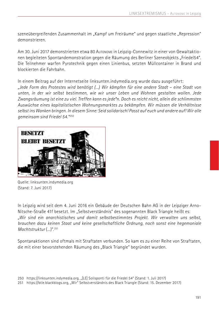 Seite 191 des Verfassungsschutzbericht 2017 Sachsen