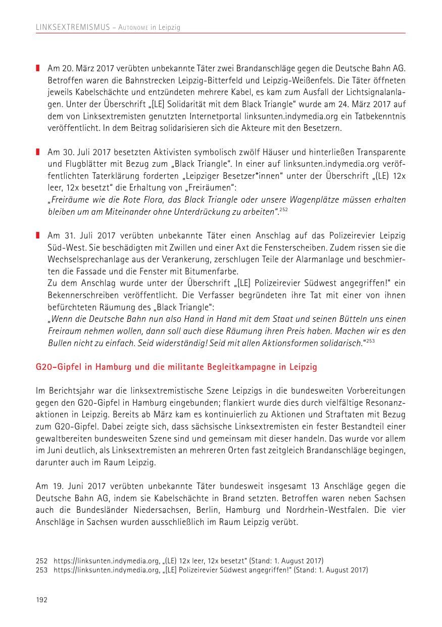 Seite 192 des Verfassungsschutzbericht 2017 Sachsen