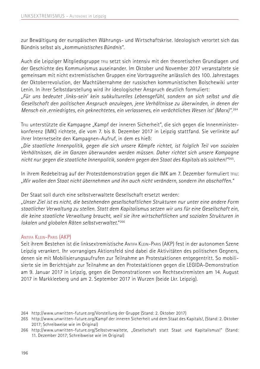 Seite 196 des Verfassungsschutzbericht 2017 Sachsen