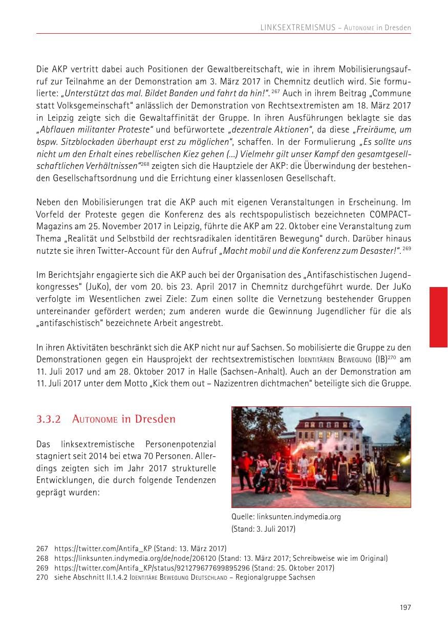 Seite 197 des Verfassungsschutzbericht 2017 Sachsen