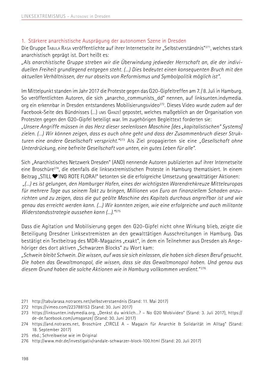 Seite 198 des Verfassungsschutzbericht 2017 Sachsen