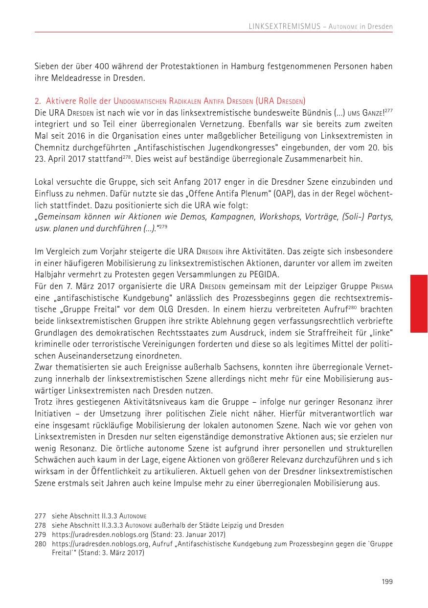 Seite 199 des Verfassungsschutzbericht 2017 Sachsen