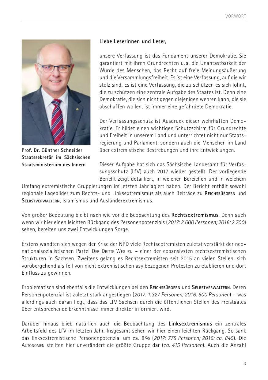 Seite 3 des Verfassungsschutzbericht 2017 Sachsen