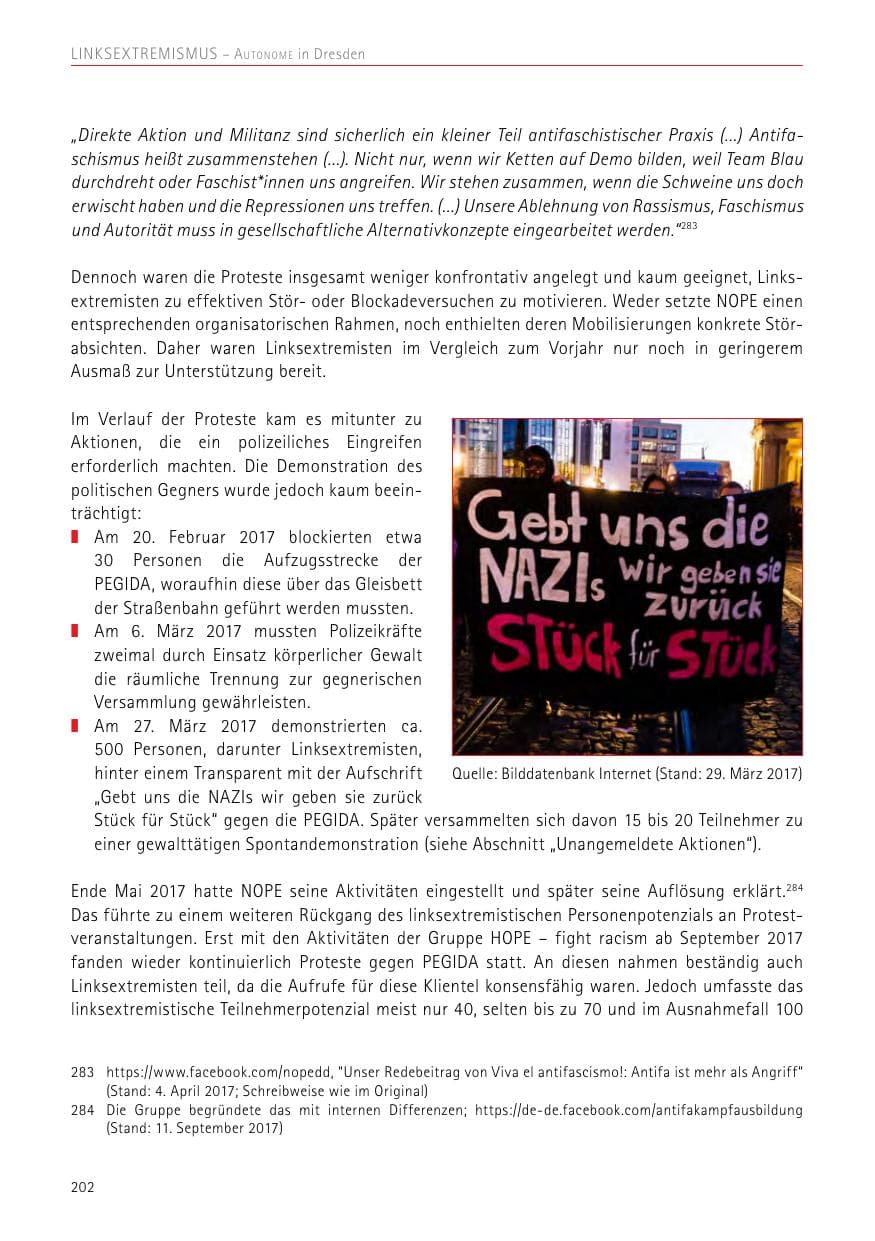 Seite 202 des Verfassungsschutzbericht 2017 Sachsen