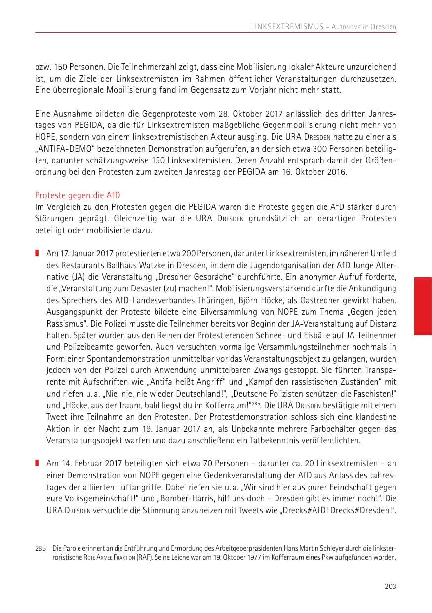 Seite 203 des Verfassungsschutzbericht 2017 Sachsen