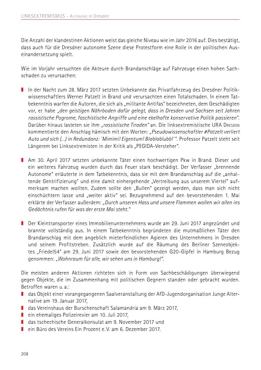 Seite 208 des Verfassungsschutzbericht 2017 Sachsen
