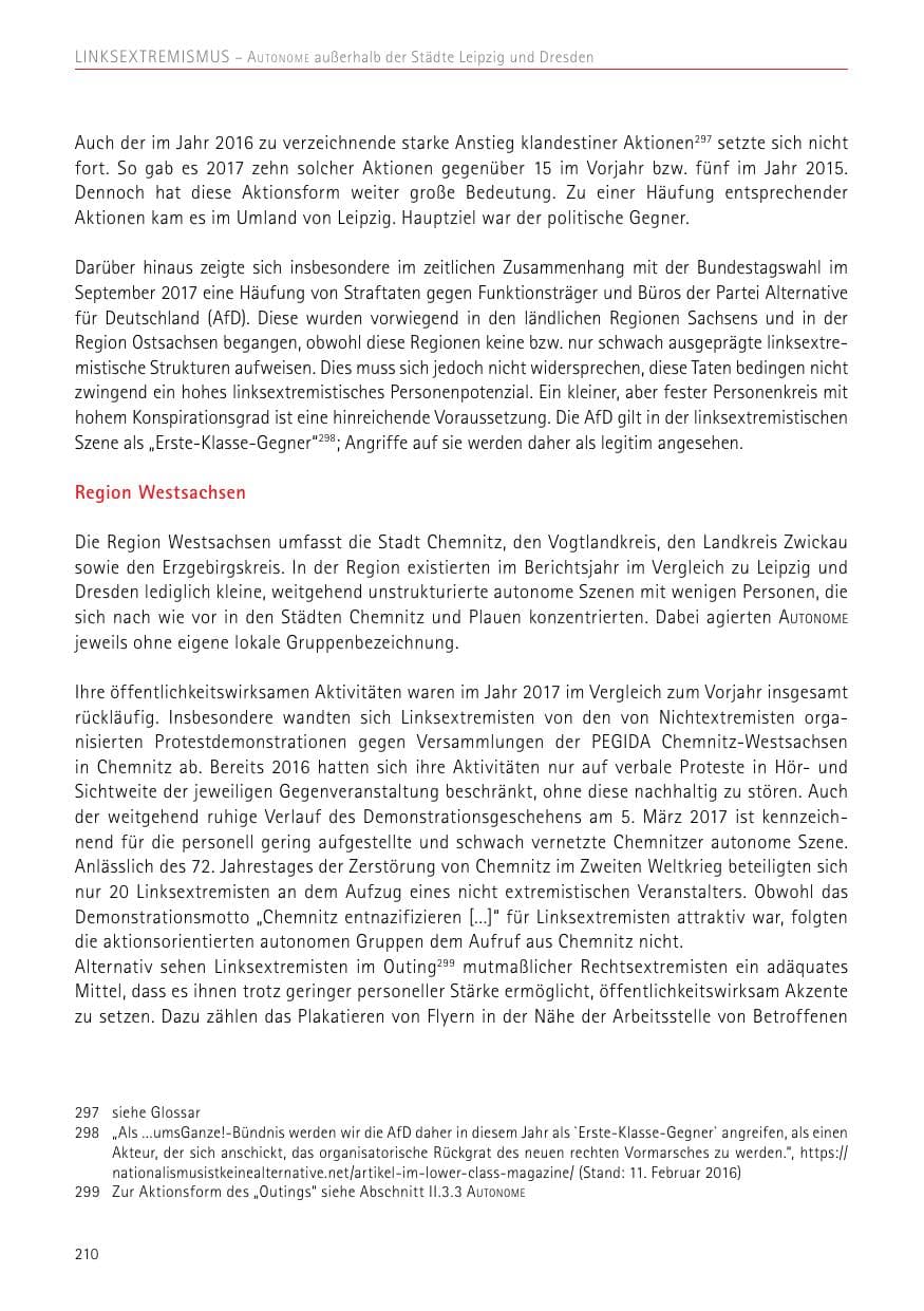 Seite 210 des Verfassungsschutzbericht 2017 Sachsen