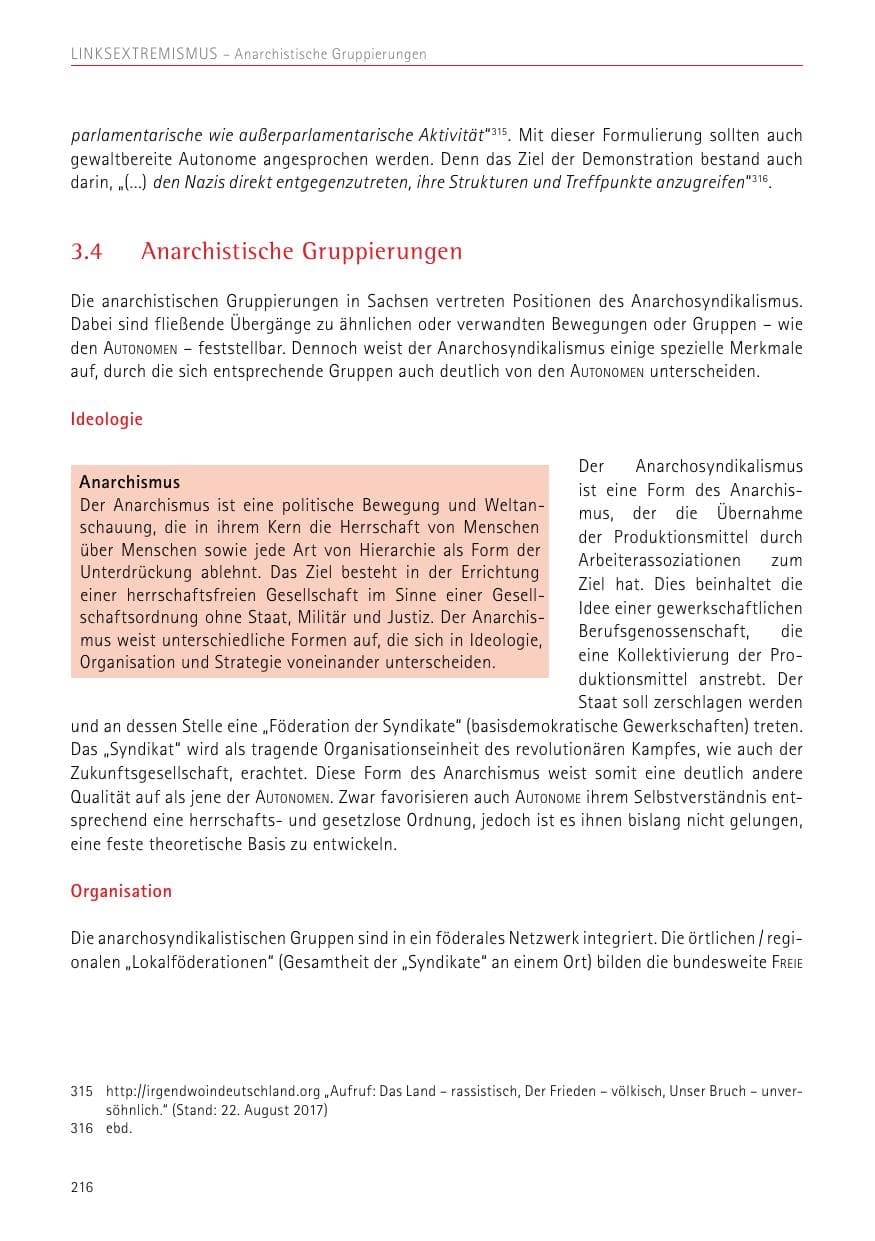 Seite 216 des Verfassungsschutzbericht 2017 Sachsen