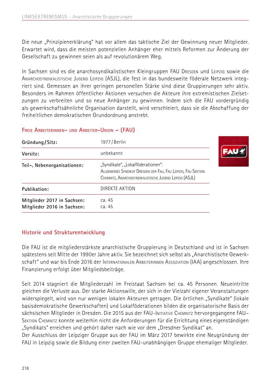 Seite 218 des Verfassungsschutzbericht 2017 Sachsen