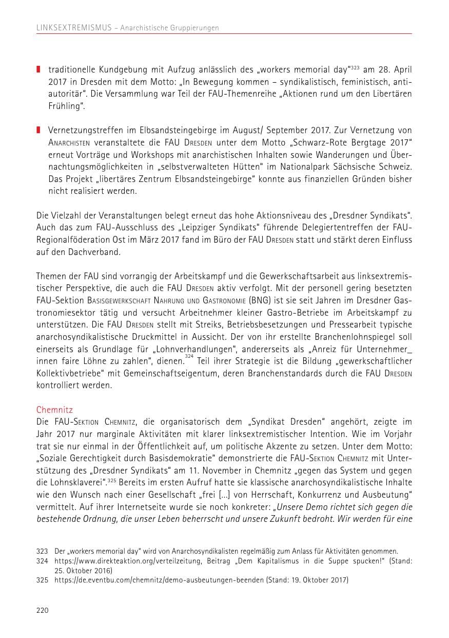 Seite 220 des Verfassungsschutzbericht 2017 Sachsen